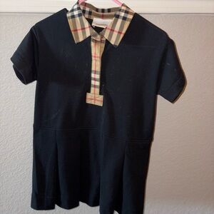 Burberry Black and Cream Polo Shirt with Check Collar